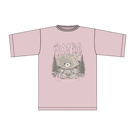 Lyserrød Ganni Basic Cotton Relaxed T-shirt med bamseprint til kvinder
