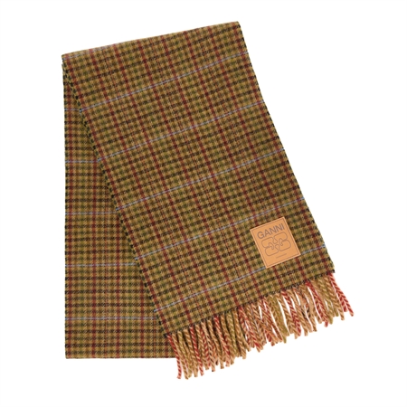 Ganni Compact Wool Scarf Mini Checks Multicolour