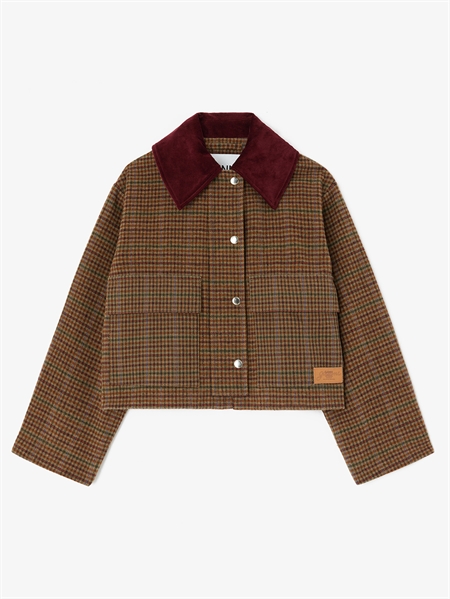 Ganni Heavy Check Twill Short Barn Jacket Multicolour