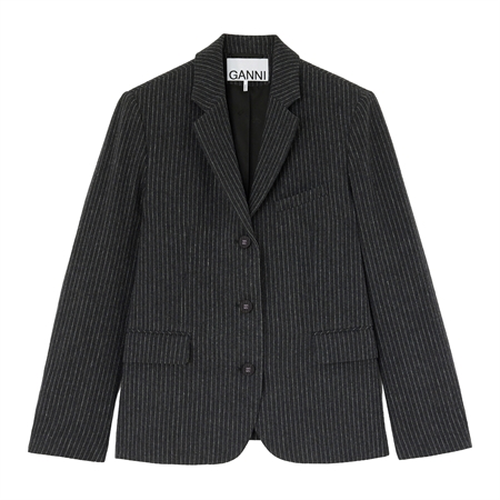 Ganni Pinstripe Flannel Blazer Phantom