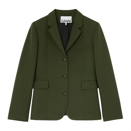 Ganni Single Wool Twill Blazer Kombu Green