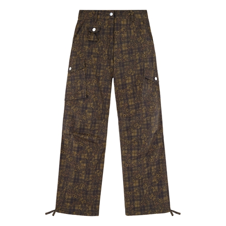 Militærgrønne Ganni Stretch Cotton Pocket Cargo Pants med print til kvinder
