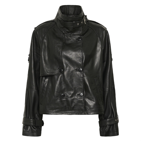 Sort Gestuz GZavic leather jacket skindjakke i ægte lammeskind til kvinder