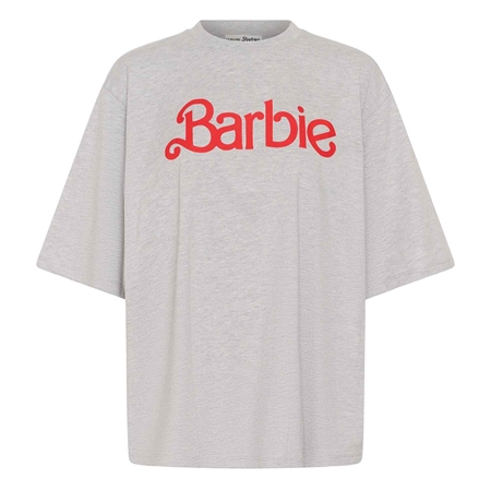 Gestuz GZnadya oversized T-shirt i Light Grey Melange med rødt Barbie-logo