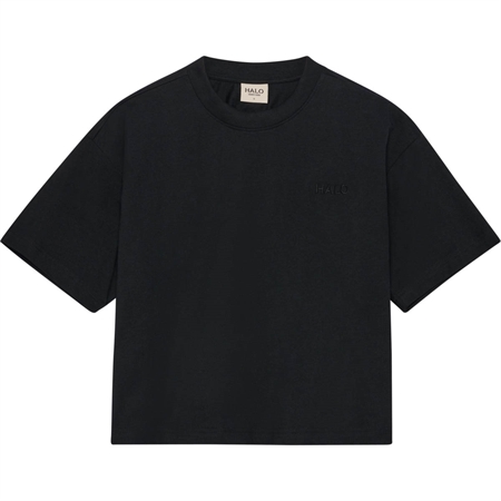 HALO Women Logo T-Shirt Black klassisk sort T-shirt i kraftig økologisk bomuld med broderet tone-i-tone logo og løs pasform