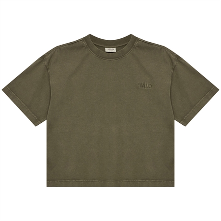 HALO Women Logo T-Shirt Capers armygrøn T-shirt i kraftig økologisk bomuld med broderet logo og løs pasform