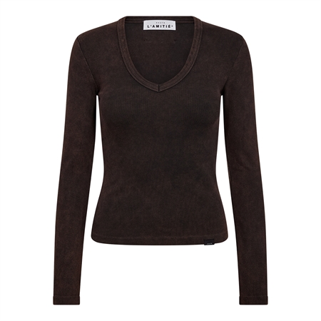 Haute L'Amitié Deep V LS Rib Acid Tee Mocca Acid Wash