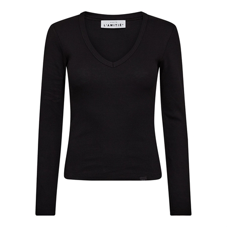 Haute L'Amitié Deep V LS Rib Tee Black
