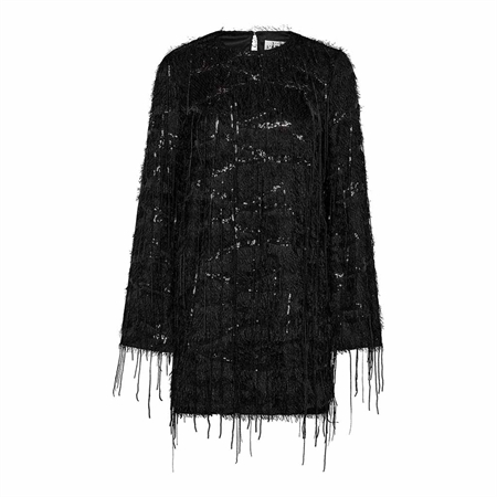 Haute L'Amitié Sequin Fringe Midi Dress Black