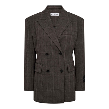 Haute L'Amitié Waist Fit Check Blazer Mocca figursyet ternet blazer