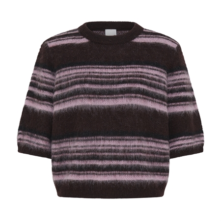 Ichi IhAllo SS Knit Fudge W Pink Stripes
