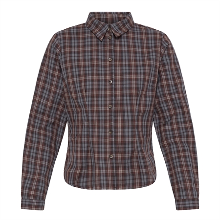 Mørkebrun og hvidternet Ichi IhFanty Check Shirt skjorte i ren bomuld til kvinder