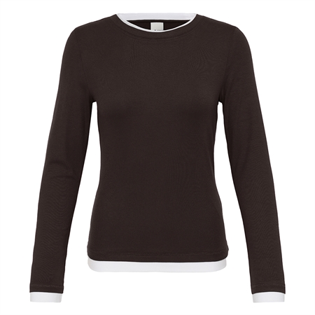Ichi IhNellaya LS T-Shirt Chocolate Torte Cloud Dancer 20126123 brun stribet langaermet bluse til kvinder fra MAAK Shop