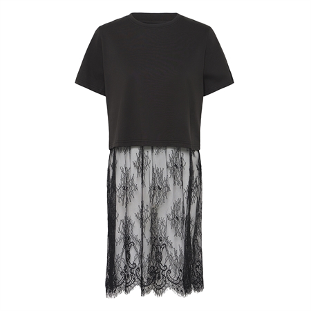 Ichi IHPalmer Mix Dress Black med blondekant og afslappet T-shirtpasform