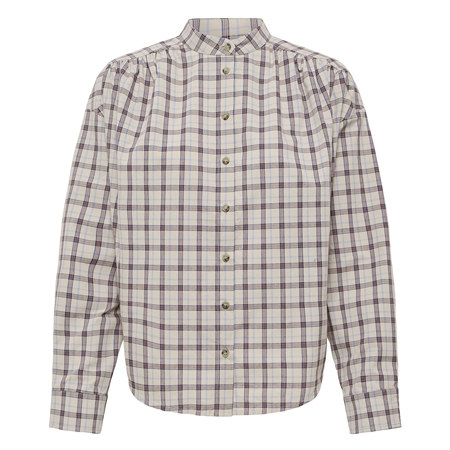 ICHI IHXColomo Shirt Oyster Gray grå ternet skjorte med ståkrave