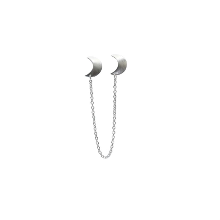 Jane Kønig Double Half Moon chain stud Silver (Left)