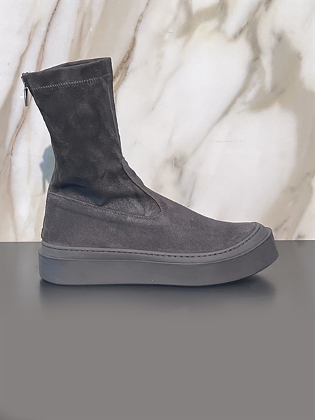 Lofina 10380 Boots London Moro mørkebrun italiensk læderstøvle med strækbart ruskindskaft og chunky gummisål