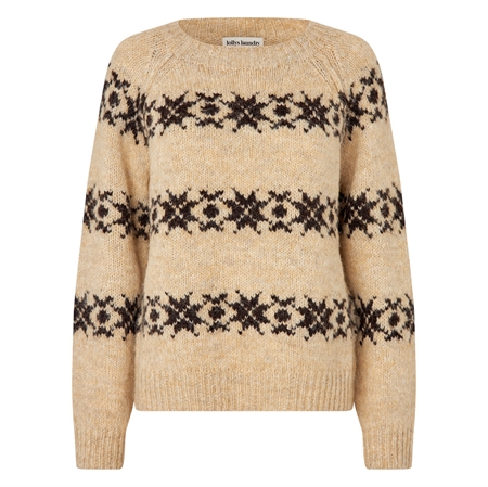 Lollys Laundry LattieLL Knit Creme lys mønsterstrik med mørkebrune detaljer