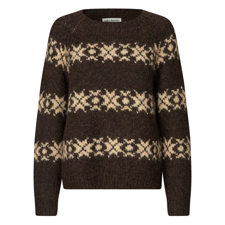 Lollys Laundry LattieLL Knit Dark Mokka mørkebrun mønsterstrik med creme detaljer