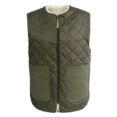 Lollys Laundry UnityLL Vest SL Dark Green vendbar quiltet vest med teddy-side
