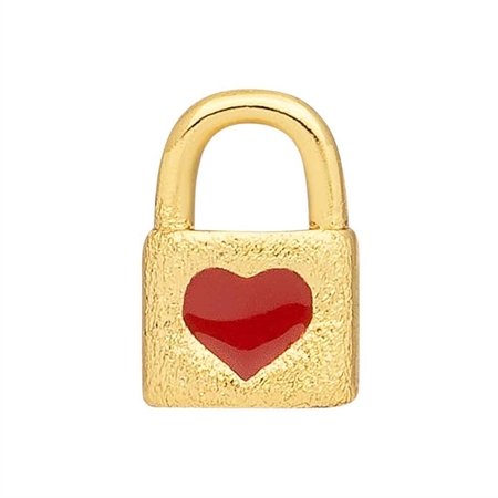 LULU Copenhagen Love Lock hængelås-ørering i guld med emaljehjerte
