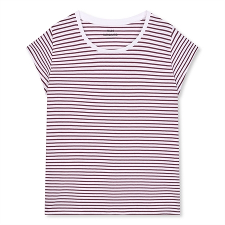 Hvid og vinrød stribet langærmet eller kortærmet Fine Jersey Teasy Tee t-shirt med korte vifteærmer fra Mads Nørgaard.