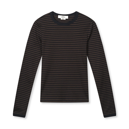 Mads Nørgaard Grace Jersey Stripe Camille Tee LS Black/Turkish Coffee