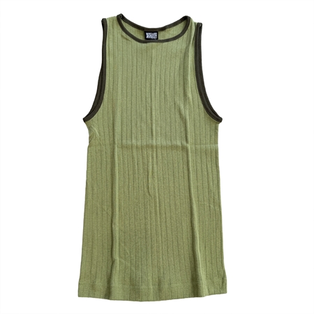 Nørgaard På Strøget NPS Tank Top Kontrast stribet undertrøje i moss grøn og olivengrøn med ribstruktur