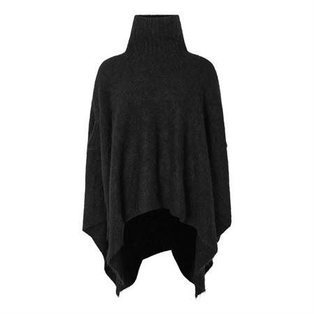 Rabens Saloner Dede Fluffy Knit Poncho Black