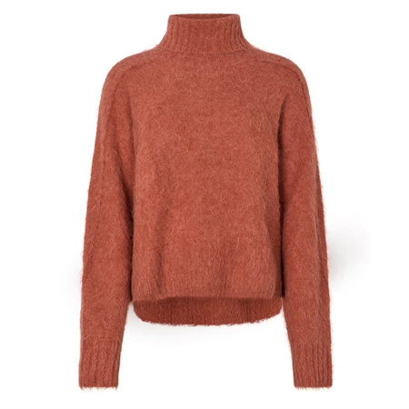 Rabens Saloner Mabeka Fluffy Knit Funnel-Neck Sweater Redwood