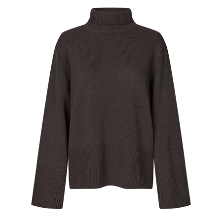 Second Female Alpha Knit T-Neck Dark Brown Melange