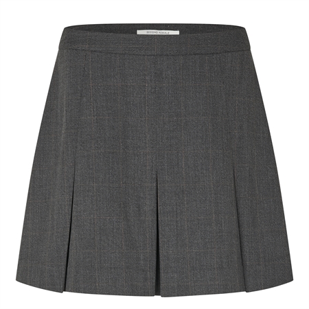 Second Female Anjou Mini Skirt Dark Grey Melange med plisserede læg