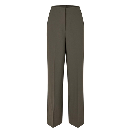 Second Female Fique Classic Trousers Black Olive med vide ben og elegant pasform