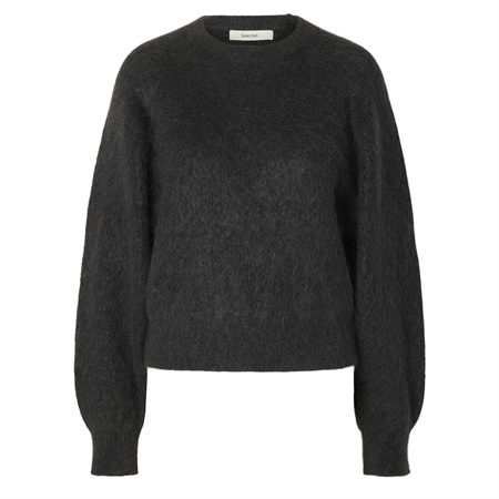 Selected Femme SlwMira LS Knit Short O-Neck Asphalt