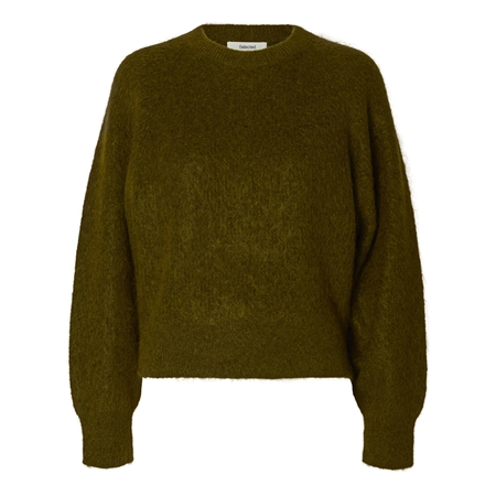 Selected Femme SlwMira LS Knit Short O-Neck Fir Green