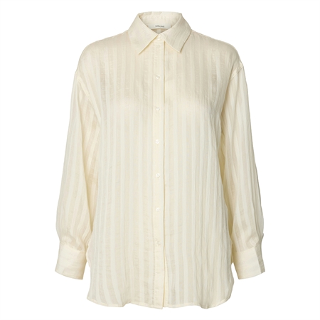 Selected Femme SlfToran Oversized stribet skjorte i råhvid Egret med gennemsigtig struktur og klassisk krave