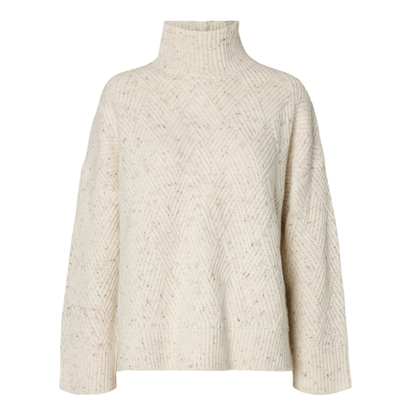 Selected Femme SlwCora LS Knit Structure High Neck Egret