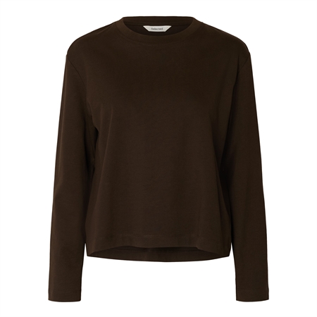 Mørkebrun Selected Femme SlwEssential LS Boxy Tee langærmet t-shirt i økologisk bomuld til kvinder