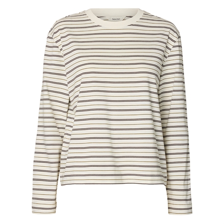 Mørkebrun stribet langærmet SlwEssential Boxy Tee t-shirt i økologisk bomuld til kvinder fra Selected Femme.