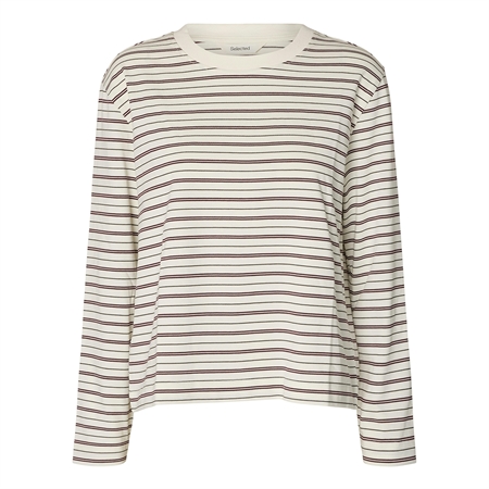 Vinrød stribet langærmet SlwEssential Boxy Tee t-shirt til kvinder fra Selected Femme.