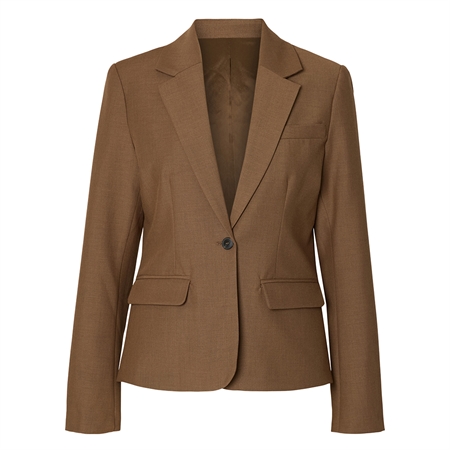 Karamelbrun skræddersyet SlwFitted Signe blazer-jakke med enkeltknap og klassisk revers til kvinder fra Selected Femme.