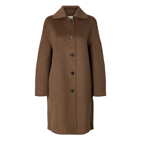 Selected Femme SLWGeri Handmade Coat Chocolate Chip håndlavet uldfrakke