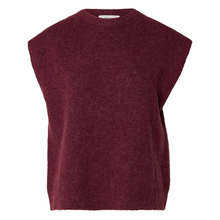 Selected Femme SLWLulu SL Knit Vest Tawny Port med rund hals