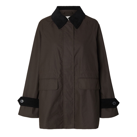 Selected Femme SLWWilma Waxed Jacket Delicioso brun jakke med mørk kontrastkrave