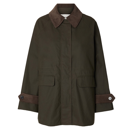 Selected Femme SLWWilma Waxed Jacket Grape Leaf grøn vokset jakke med brun kontrastkrave