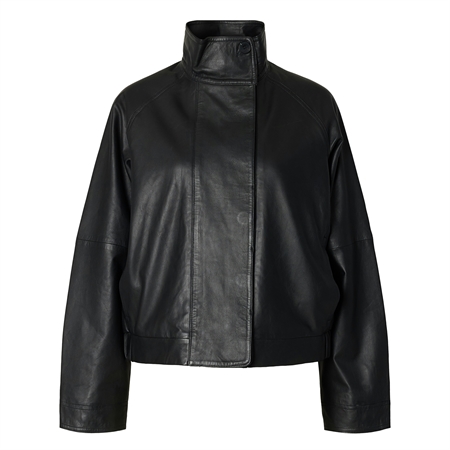 Selected Femme SLWZenia Leather Jacket Black sort læderjakke i lammeskind