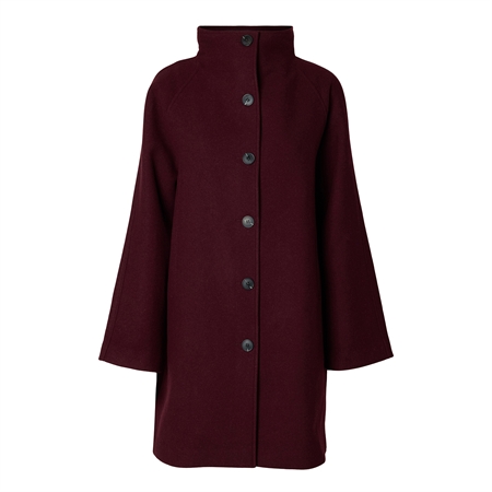 Selected Femme SLWZia-Vinni Wool Blend Coat Tawny Port bordeaux knælang uldfrakke