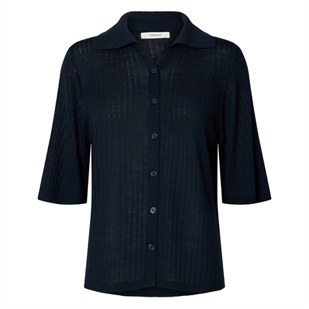 Selected Femme SlfNaja 2/4 Knit Polo Neck Dark Sapphire 16101754 mørkeblå strikpolo til kvinder fra MAAK Shop