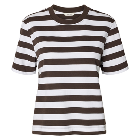 Selected Femme SlwEssential SS Striped Boxy Tee Delicioso 16087918 stribet brun t-shirt til kvinder fra MAAK Shop