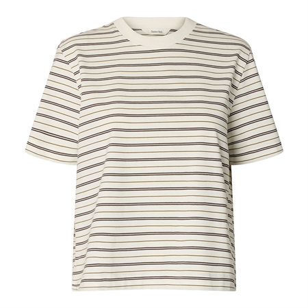 Selected Femme SlwEssential SS Striped Boxy Tee Delicioso 16087918 stribet brun t-shirt til kvinder fra MAAK Shop